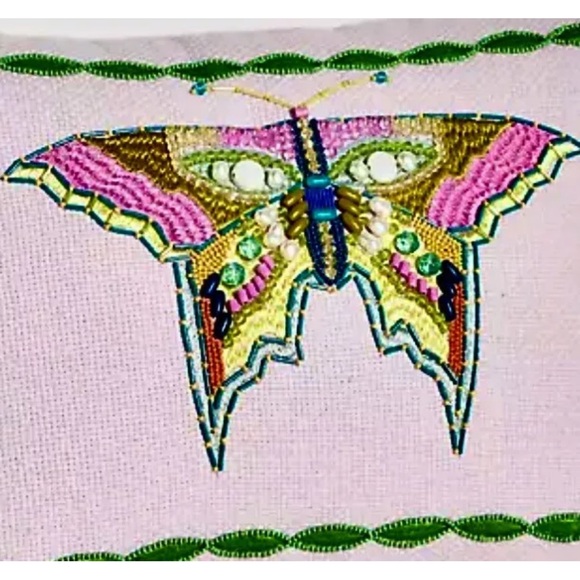 Anthropologie Bailey Beaded Butterfly Tapestry Mini Pillow Lavender - Picture 5 of 6
